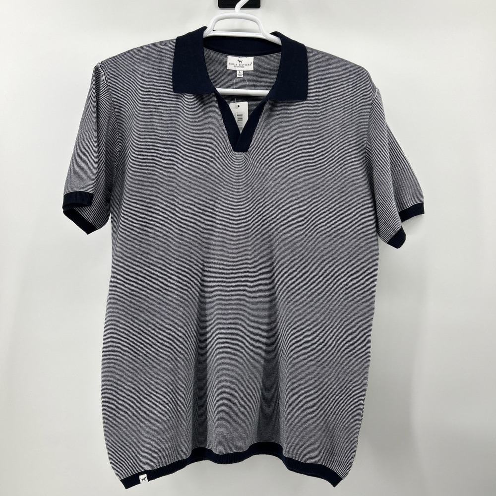 NWT Knit Polo Shirt Men's Large Navy Blue Tweed Loose Golf Simply Southern New
